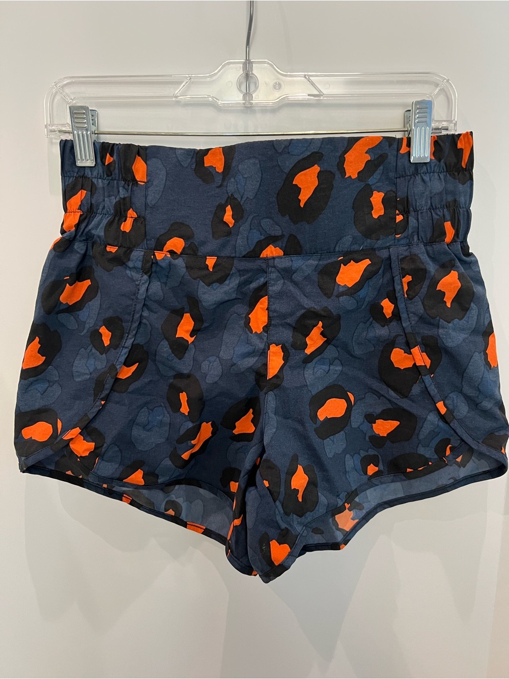 Mono B Navy Shorts with Bright Orange Spot Print